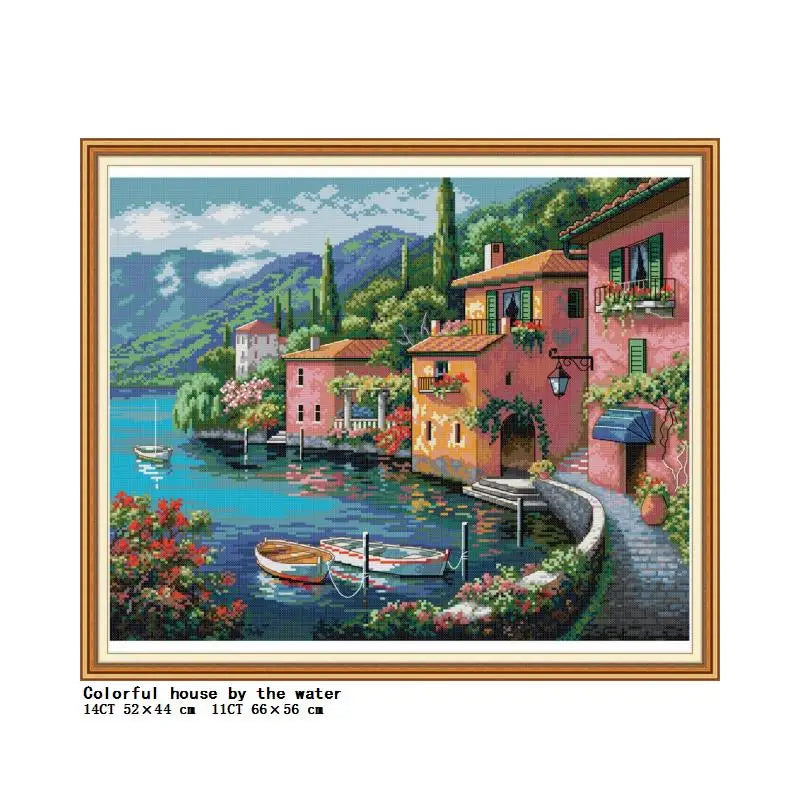 tableau point croix paysages maritimes motifs scéniques coton blanc peinture décoration maison cadeau enfants