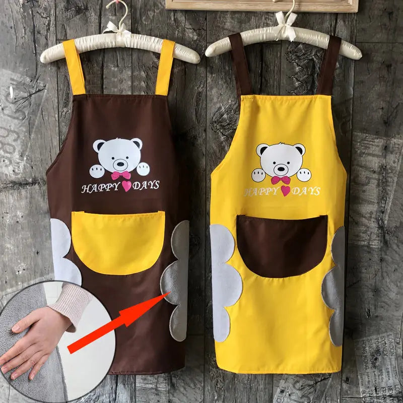 tablier cuisine ours cœur poche frontale décontracté mignon noir gris rouge jaune
