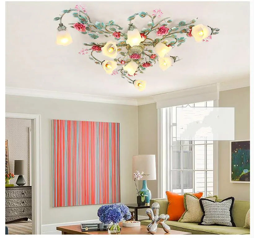plafonnier floral moderne blanc doré feuilles fleurs chambre salon lumières