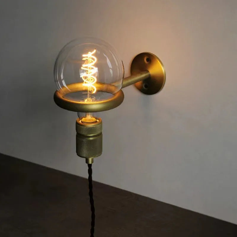 lampe murale industrielle vintage or noir verre transparent ampoûle led éclairage quotidien fixée mur