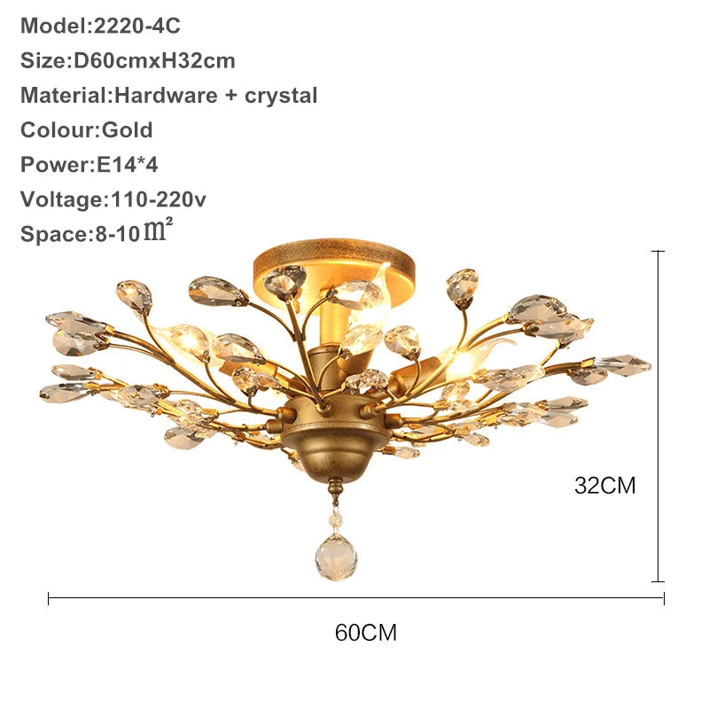lustre moderne branches cristal chrome doré éclairage intérieur salon chambre boutique