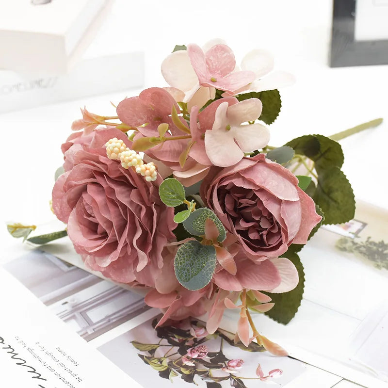bouquet fleurs artificielles rose classique decoration maison mariageextérieur