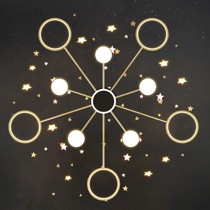 plafonnier led moderne ciel étoilé lune salon chambre enfant noir doré