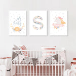 Tableau lettres alphabet floral licorne pour chambre bébé rose