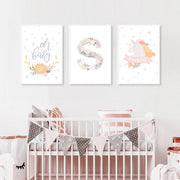 Tableau Lettres Alphabet Floral Licorne pour Chambre Bébé Fille - Décoration Murale Rose Moderne