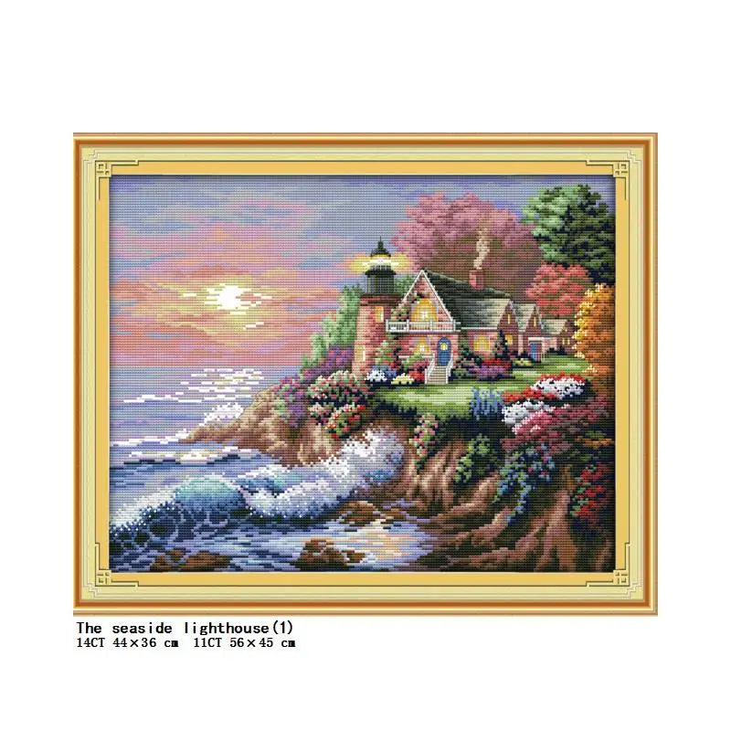 tableau point croix paysages maritimes motifs scéniques coton blanc peinture décoration maison cadeau enfants