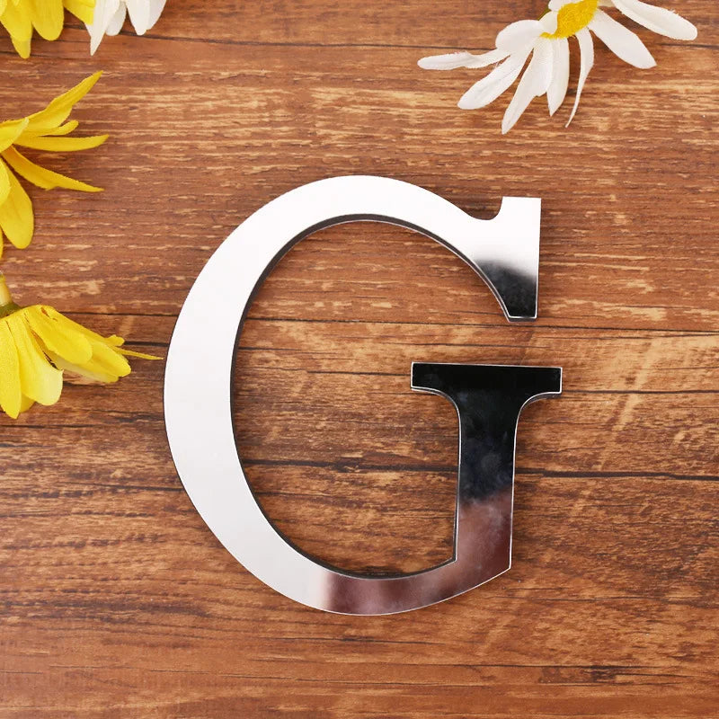 lettre acrylique miroir argentée autocollante décoration murale alphabet moderne fête mariage maison diy