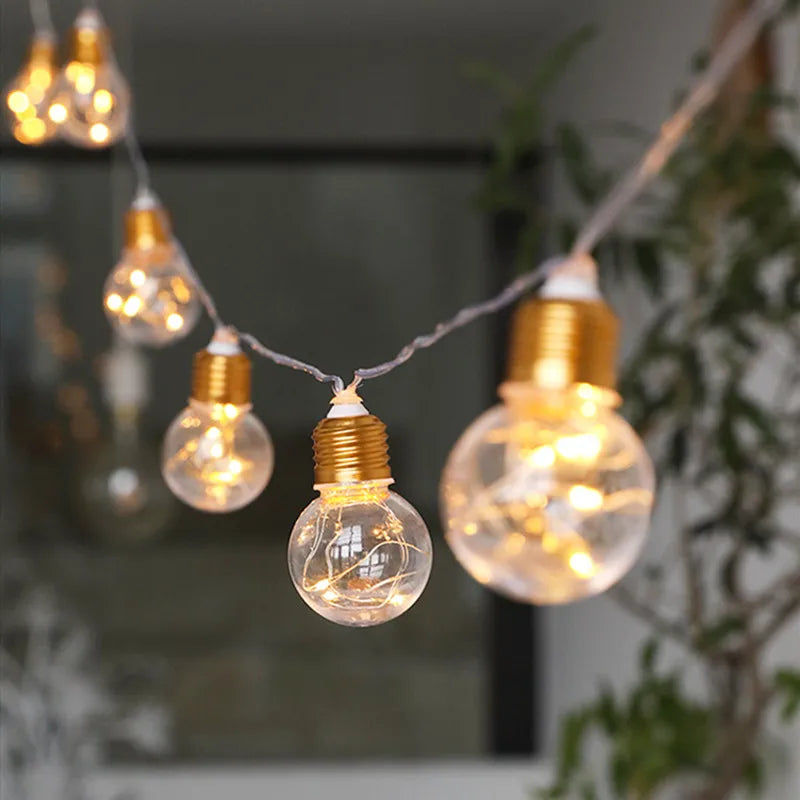 guirlande lumineuse transparente dorée fil cuivre vintage clips noël décoration intérieure led 4m 10ampoules