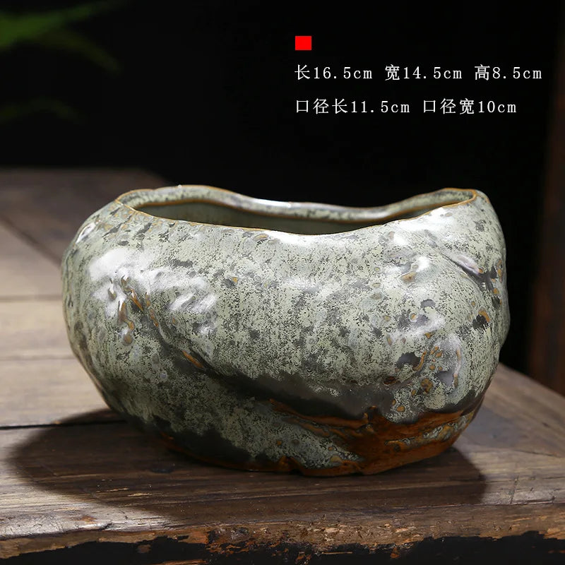 pot plante céramique glacé moderne minimaliste vert gris matériau poterie sans trou