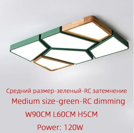 plafonnier moderne scandinave noir bois naturel hexagonal led 45cm vert