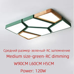 plafonnier moderne scandinave noir bois naturel hexagonal led 45cm vert