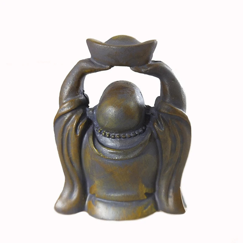 statue bouddha souriant bronze vieilli résine maison jardin décoration traditionnelle asiatique coupe prosperityargent
