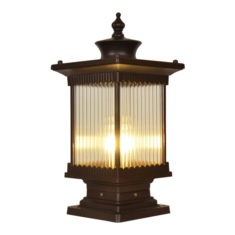 lampe jardin classique marron foncé transparente rayures verticales ip65 led e27 fixations aluminium