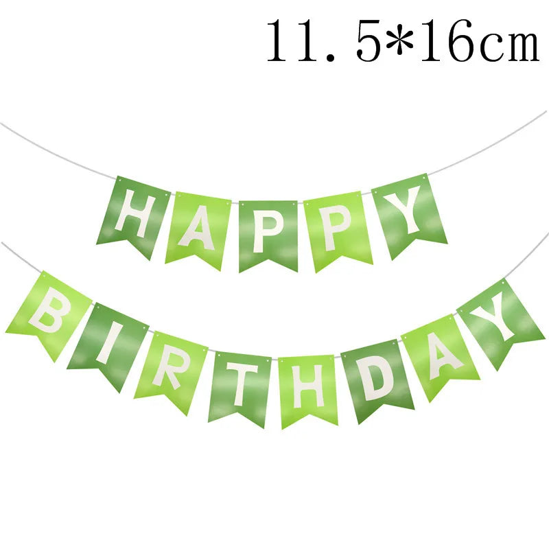 guirlande fanions happy birthday vert clair festif décoration anniversaire ballons numéros lettres animaux festive