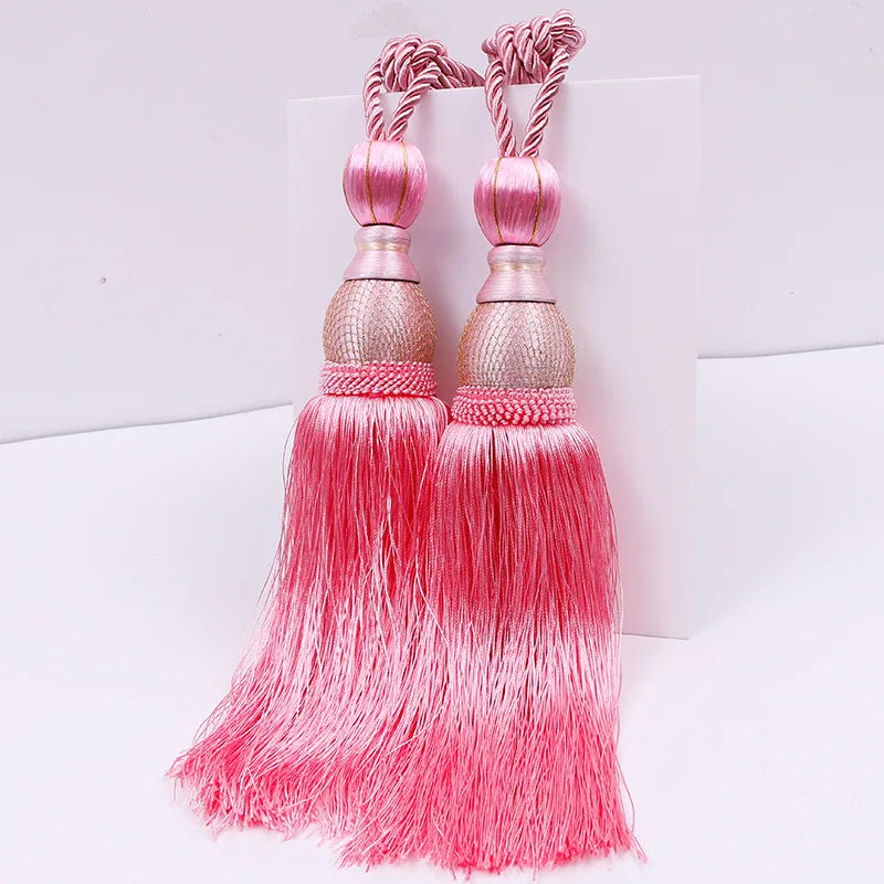 pompons rideau élégants rose doré gris rouge marron tissu uni noeuds décoratifs fixés