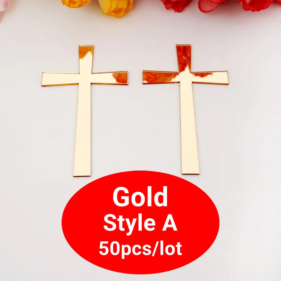 croix acrylique miroir or argent noir 50 pièces adhésif décoration anniversaire mariage baptême