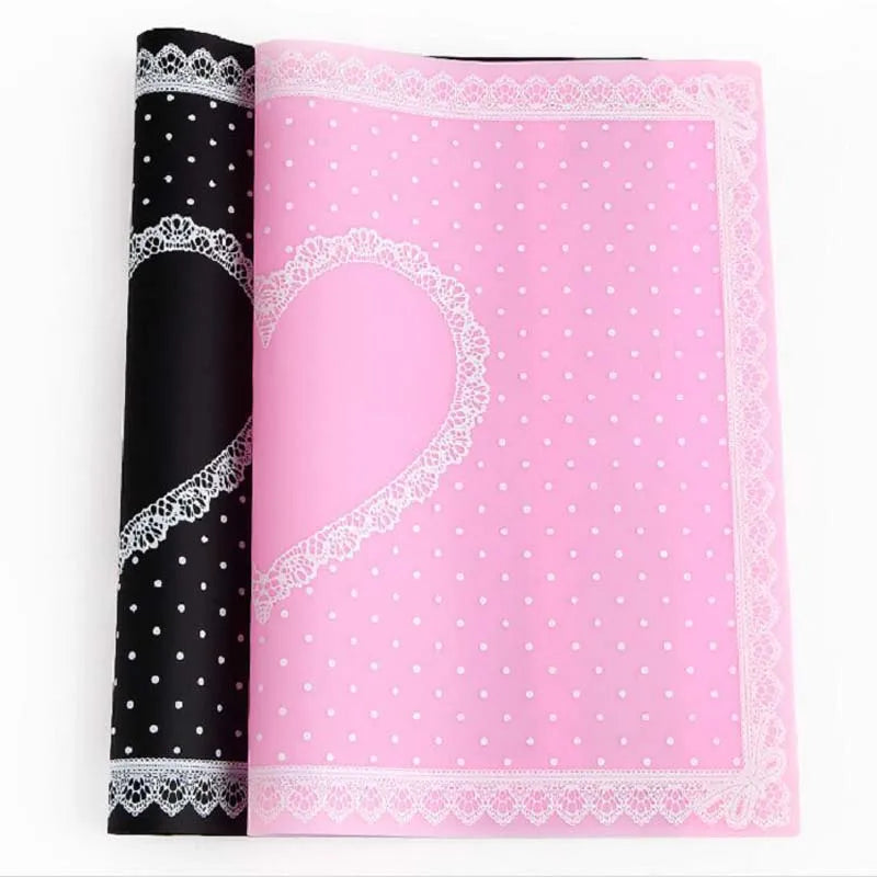 serviettes silicone points blancs noir rose bordure dentelle nail art classique coeurs pliableswasher resistant