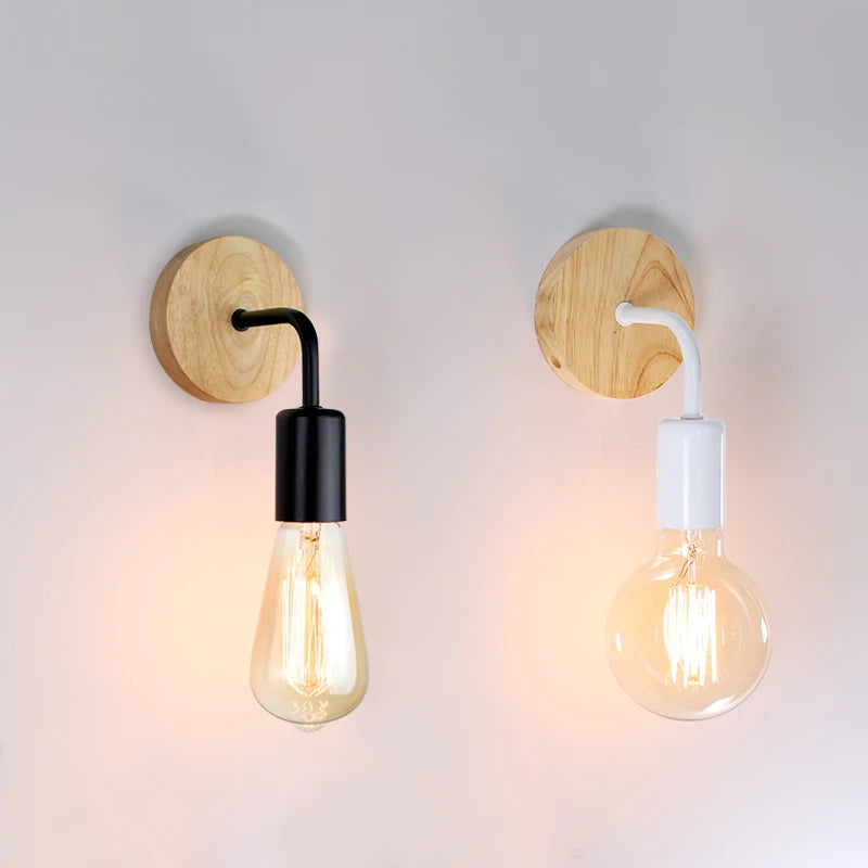 applique murale industrielle bois clair noir ampoule transparente minimaliste chambre cuisine