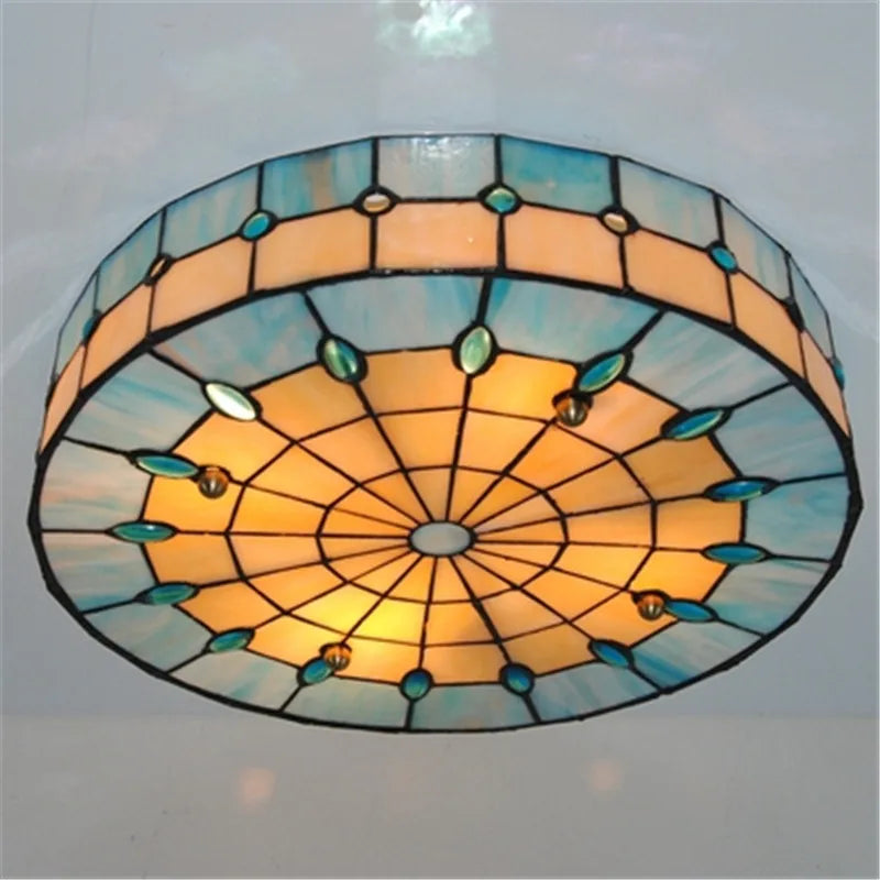 plafonnier tiffany bleu vert jaune mosaïque géométrique vintage opale chambre salon