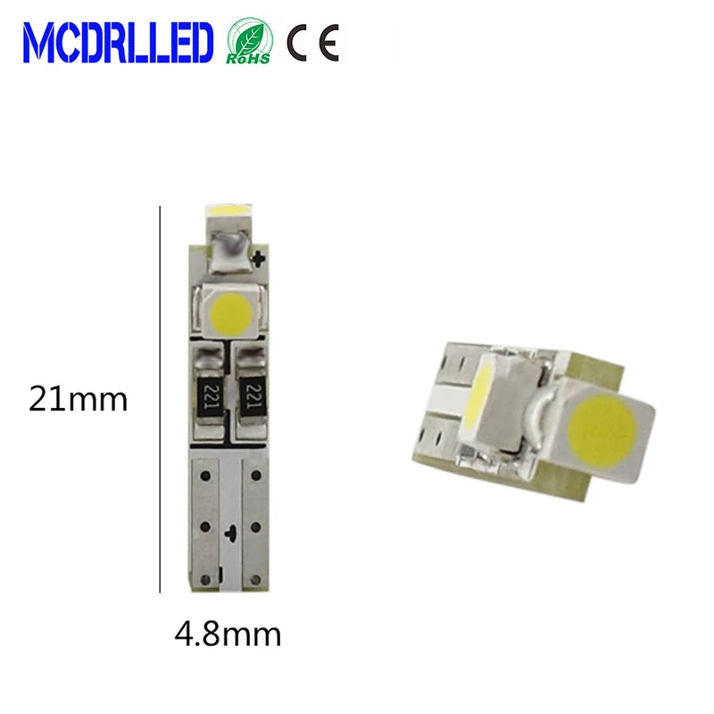 ampoules led blanc 12v 24v smd3528 modernes 50000h lumineuses t5 0.2w 20lm d4.6x21mm