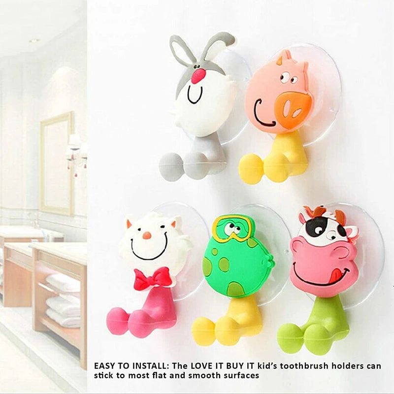 porte brosses dents animaux rose vert blanc jaune suction mur decoratif enfants