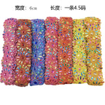 ruban décoratif fleurs strass brodé polyester rose bleu orange jaune marron opacité 6cm large