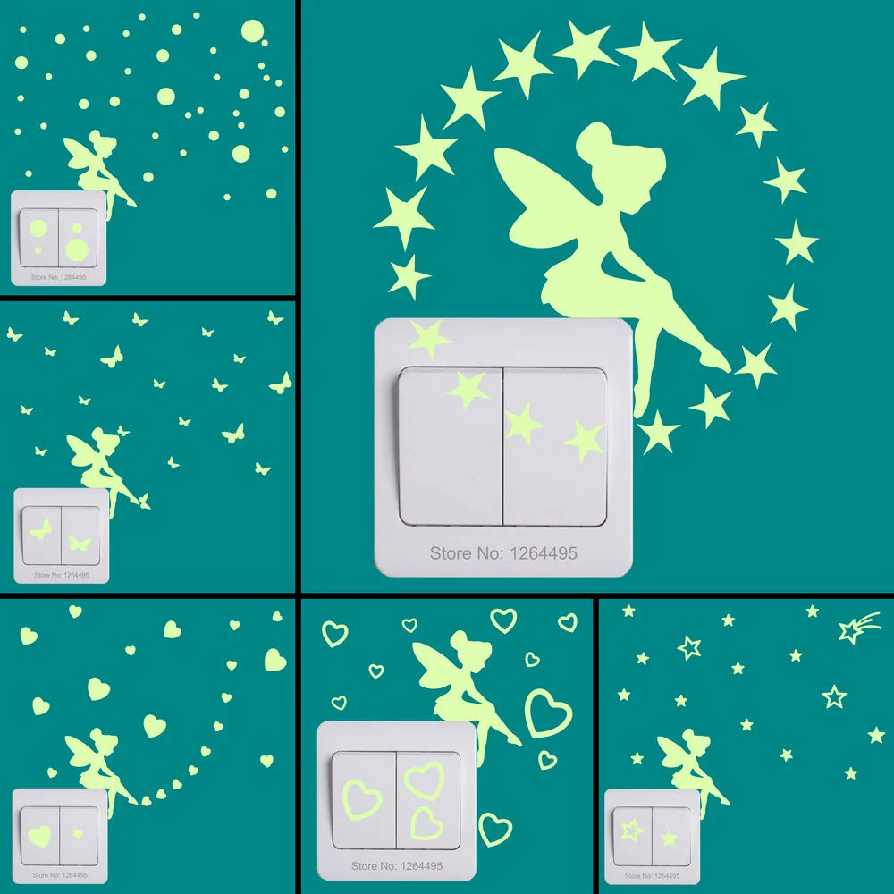 interrupteur mural lumineux fée étoiles papillons moderne adhésif chambre enfant deco vert