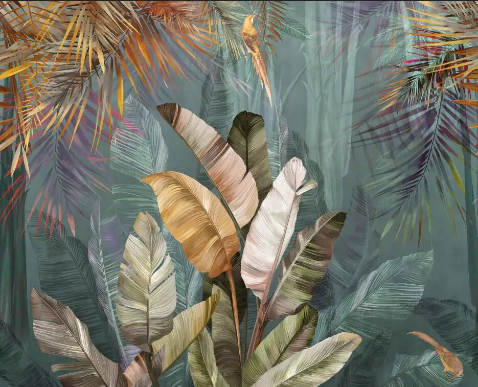 papier peint mur feuilles palmier moderne tropical oiseau résistant humidité anti moisissure respectueux environnement