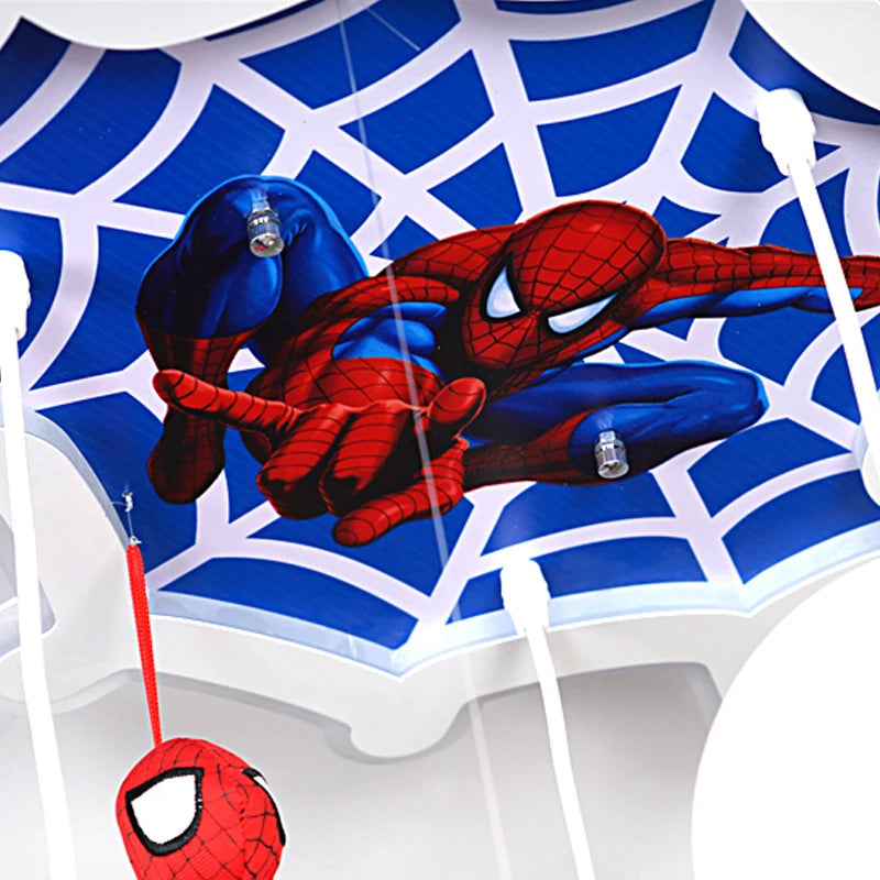 suspension lumineuse enfantine rouge bleu spiderman figurines toile araignee moderne