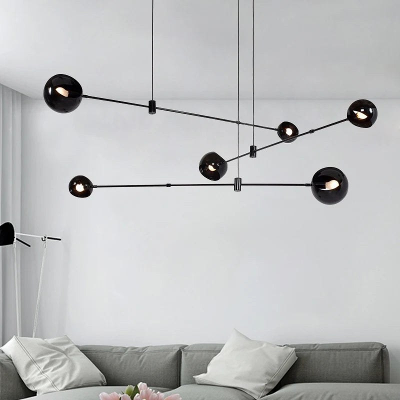 suspension lumineuse moderne sphères métalliques noir opalescent led 110v 220v semi encastrée tactile