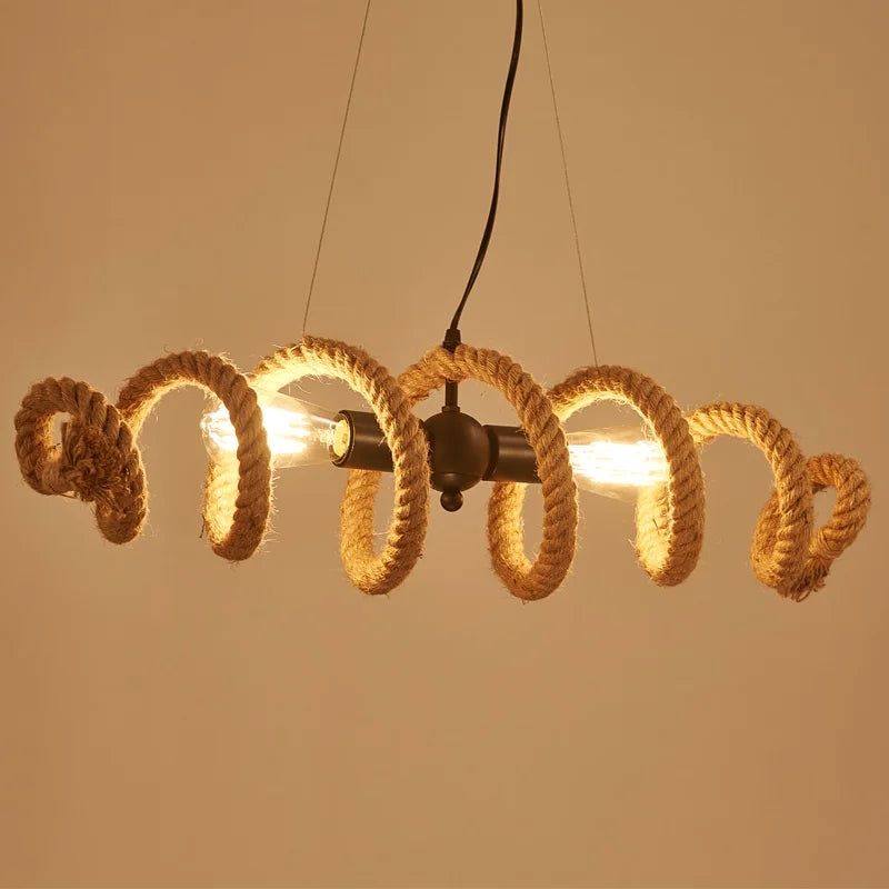 suspension lumineuse industrielle corde tressée marron clair noir filaments led tactile