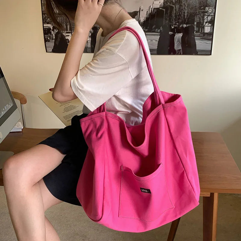 sac main fourre tout décontracté toile ouvert polyvalent doux femme verte rose jaune orange