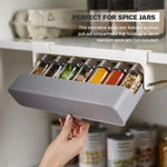 rangement sous meuble adhésif gris clair moderne compartiments amovibles étiquettes épices stockage cuisine support