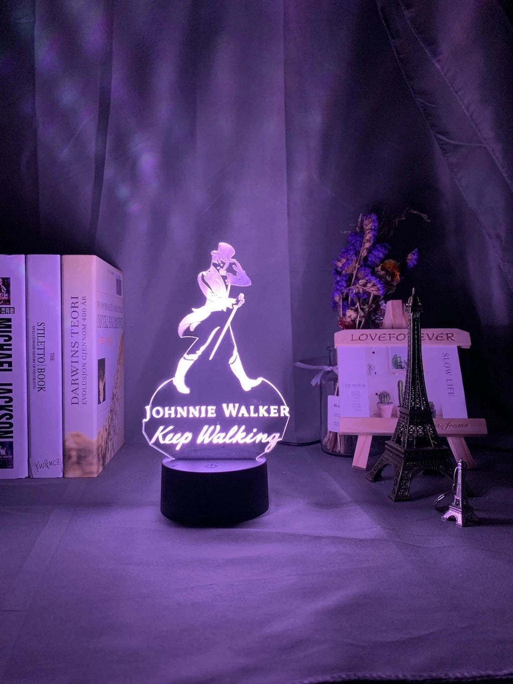 lampe nuit 3d led personnages stylisés or violet bleu vert rouge Jaune Blanc télécommande
