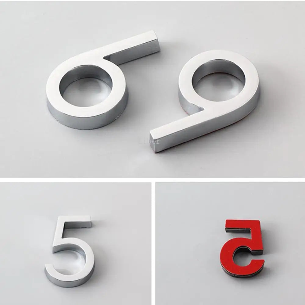 numeros porte adhésifs argentés noirs modernes minimalistes chambre appartement lettres rouge rond plat