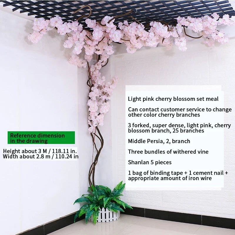 arbre artificiel cerisier rose blanc fleurs feuilles décoration mariage fête intérieur grande taille