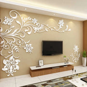 stickers muraux acrylique miroir motifs floraux blanc rose violet moderne