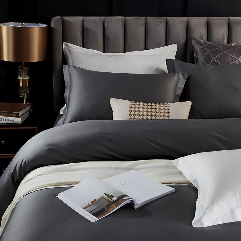 Parure de lit gris avec housse de couette et taies d'oreiller