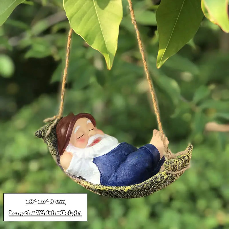 décoration intérieure extérieure poupée jardin gnome résine verte rouge bleue noire blanche classique hamac