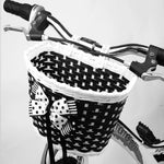 panier vélo enfant violet bleu noir moderne rayures points clips ruban décoratif