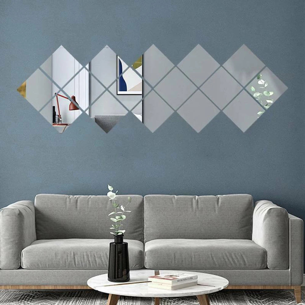 décoration murale moderne autocollante 15x15cm bleu blanc gris triangles opaques