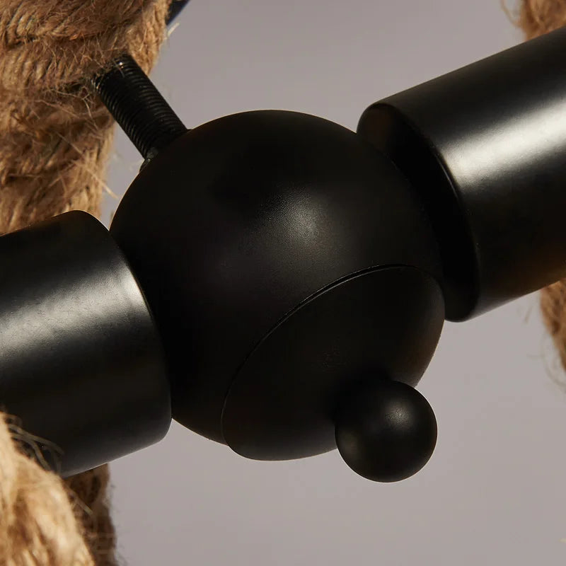 suspension lumineuse industrielle corde tressée marron clair noir filaments led tactile