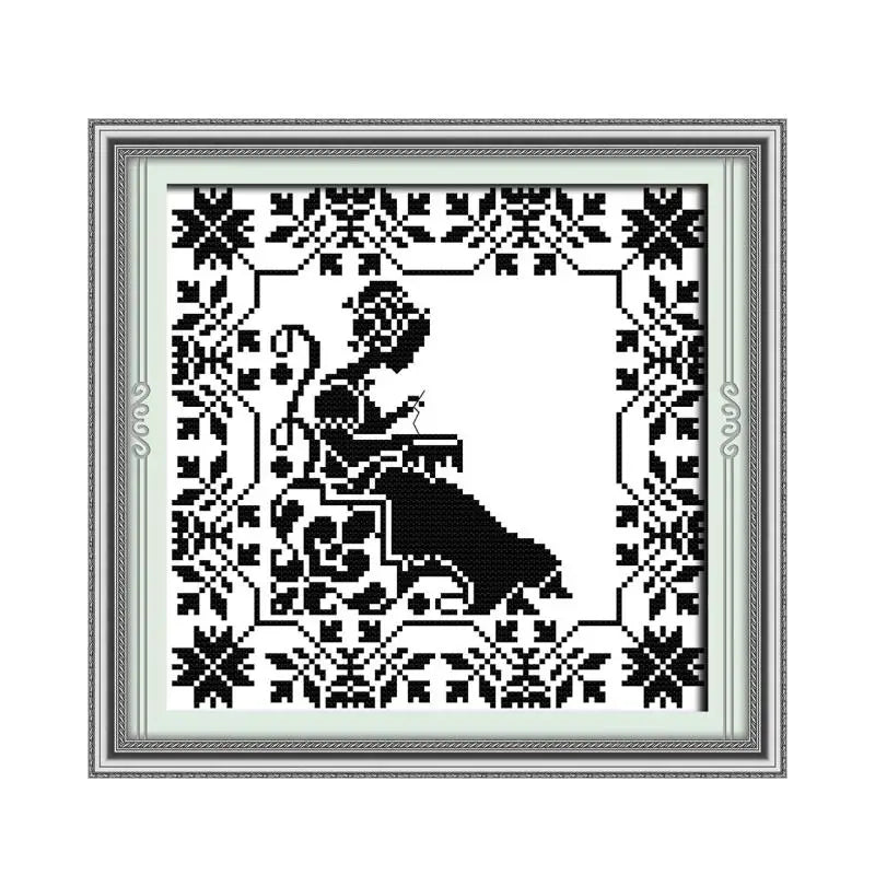 kit broderie points croix motif floral animal noir blanc traditionnel toile coton instructions imprimé