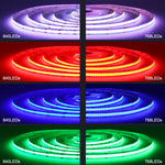 Installation de bande LED COB RGB sous des étagères de salon