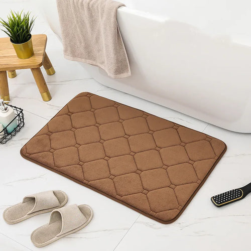 tapis bain microfibre doux absorbant anti dérapant motif carreaux géométriques salle bain