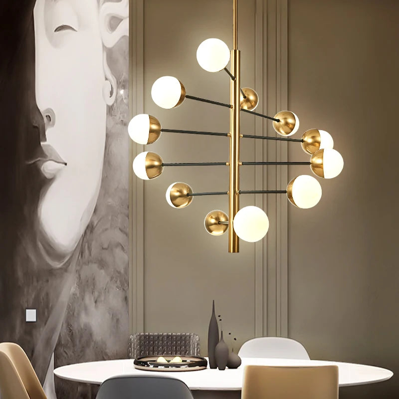 suspension lumineuse moderne sphères translucides or blanc scandinave led 10 têtes 12 têtes