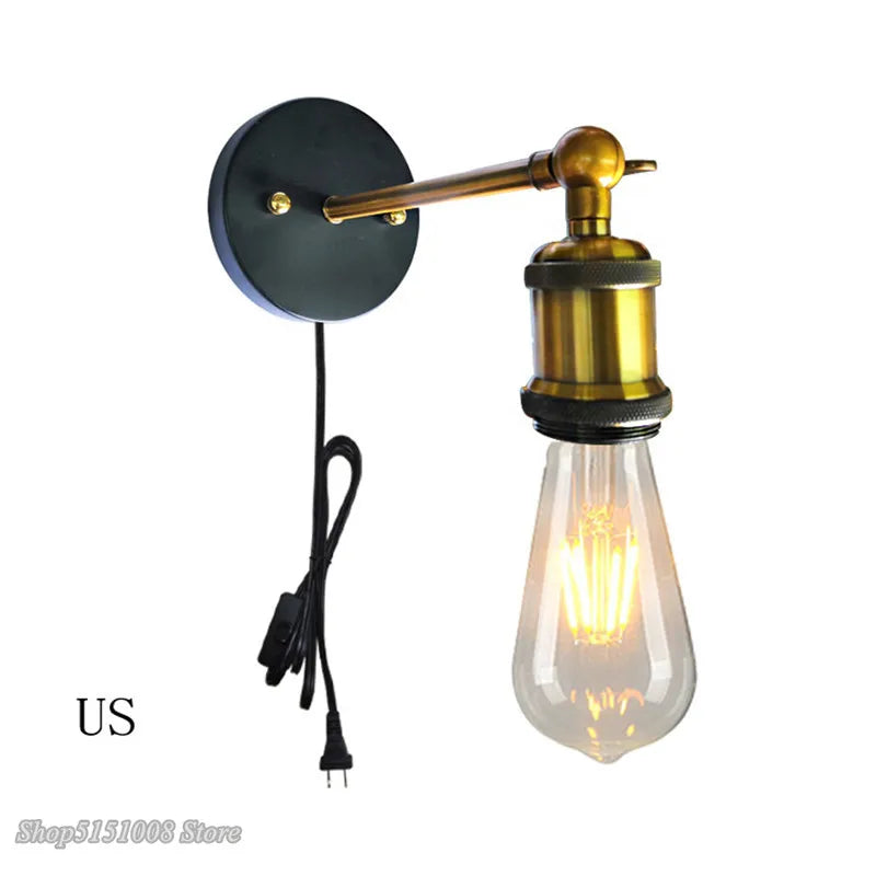 lampe murale industrielle noir doré fixée base mat led salon chambre