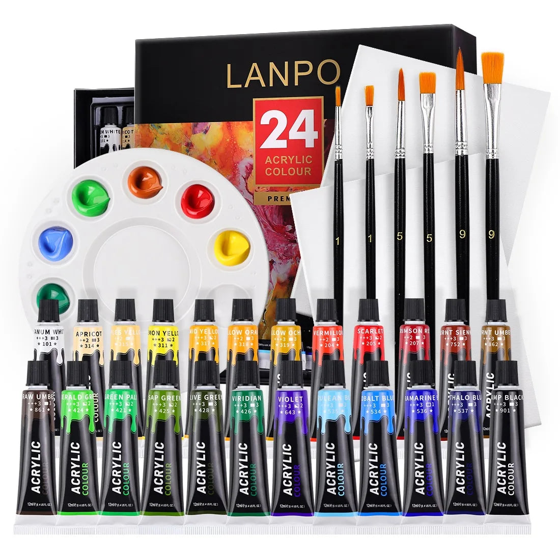 peinture acrylique ensemble 12 24 couleurs pinceaux professionnel toile verre papier palette boîte rangement