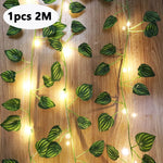 guirlande lumineuse led feuilles vertes lumières blanches noël moderne 2m batterie 2aa 3aa