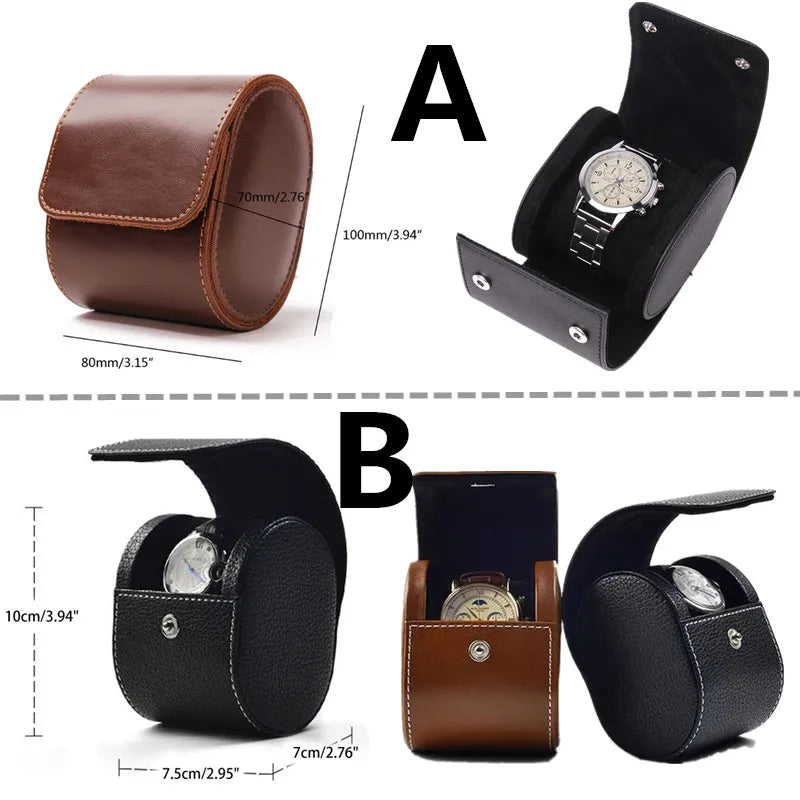 Étui montre de voyage élégant sur table en bois
